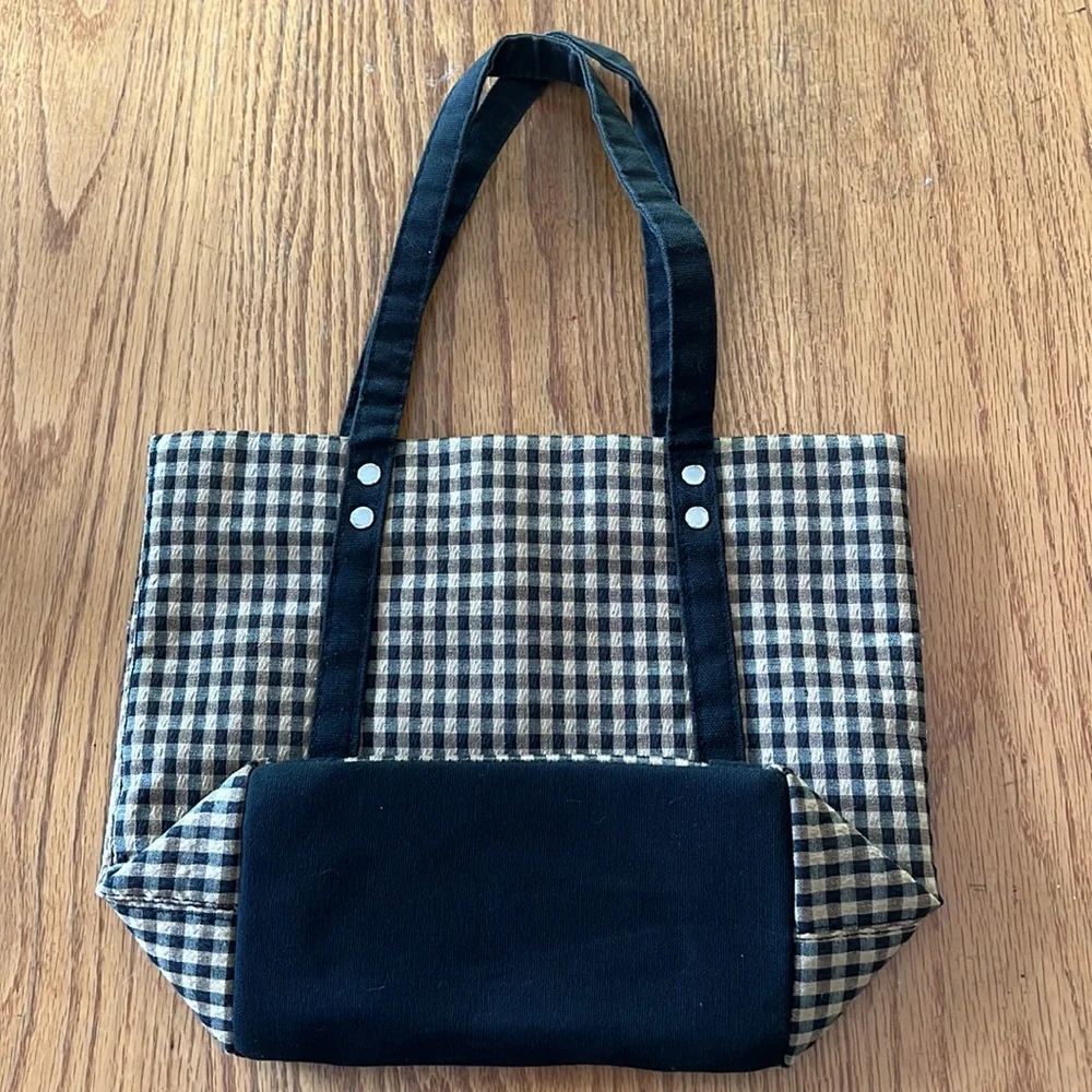 Longaberger plaid tote. Black/tan purse grandma core coastal grandma